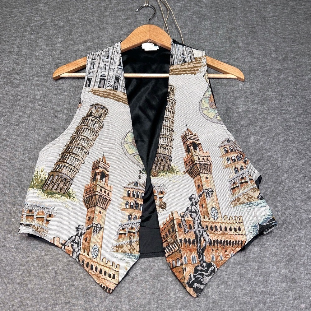 Vintage Backroad Blues Womens Medium Vest‎ Multicolor Architectural Print USA